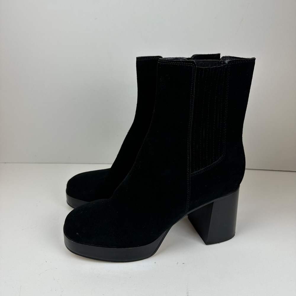 Nine West Black Suede Platform Ankle Boots Chunky Block Heel 7.5M 90s Bratz